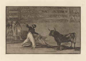Opprinnelsen til harpuner? banderillas (Harpunernes opprinnelse eller Banderillas), tallerken 7 fra La tauromaquia av Francisco de Goya