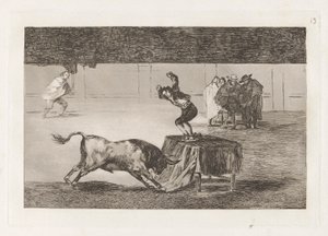 Nok en galskap av ham på samme torg (Another Madness of his in the Same Ring), Plate 19 fra La tauromaquia av Francisco de Goya