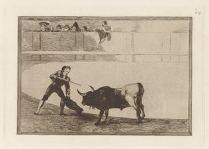 Pedro Rosemary? til stående okse (Pedro Romero Killing the Halted Bull), Plate 30 fra The Bull Machinery av Francisco de Goya