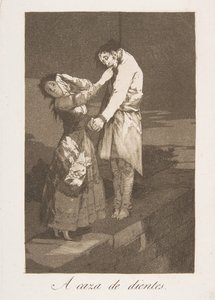 Plate 12 fra Los Caprichos: Ut på jakt etter tenner A caza de dientes., 1799. av Francisco de Goya