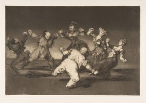 Plate 12 fra Disparates: Hvis Marion vil danse, så har hun..., ca. 1816-23 utgitt 1864. av Francisco de Goya