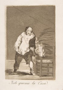 Plate 18 fra 'Los Caprichos': Og huset hans står i brann Ysele quema la Casa., 1799. av Francisco de Goya