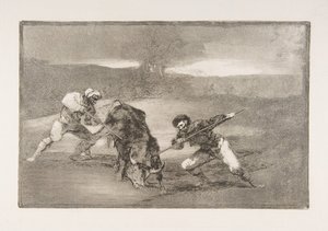 Plate 2 av Tauromaquia: En annen måte å jakte på til fots, 1816. av Francisco de Goya