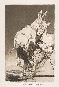 Plate 42 fra Los Caprichos: Thou who canst not Tu que no puede., 1799. av Francisco de Goya
