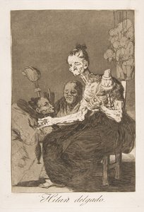 Plate 44 fra Los Caprichos: De spinner fint Hilan delgado., 1799. av Francisco de Goya