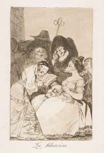 Plate 57 fra Los Caprichos: The filiation La filiacion., 1799. av Francisco de Goya