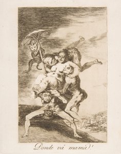 Plate 65 fra Los Caprichos:Hvor skal mamma Donde vá mamá, 1799. av Francisco de Goya