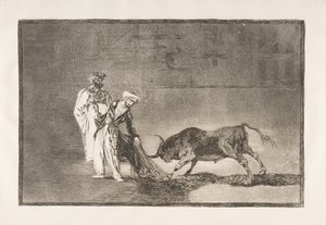 Plate 6 fra The Tauromaquia: The Moors gjør et annet skuespill i ringen som kaller bul..., 1816. av Francisco de Goya
