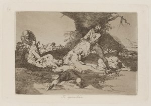 Se aprovechan (De gjør bruk av dem), pl. 16 fra serien Los desastres de la guerra (The Disasters of War) av Francisco de Goya