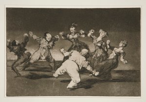 Sier du Marina Bay? [sic], tome lo que hall? (Hvis Marion Will Dance, then She has To Take the Consequences), pl. 12 fra serien Los proverbios av Francisco de Goya