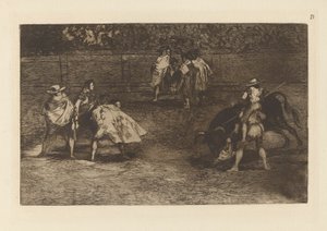 En tyrefekter rir på skuldrene til d?n chulo av Francisco de Goya