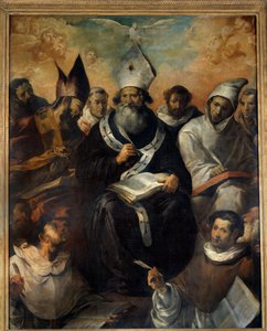 Saint Basil dikterer sin doktrine Saint Basil of Cesaree eller Basil the Great (330-379), munk, eveque av Cesaree of Cappadocia, kirkens doktor. Maleri av Francisco Herrera (1585-1657) (esp.) 1639 Søn. 2,43x1,94 m