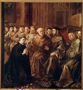 St Bonaventure går inn i fransiskanerordenen (olje på lerret