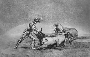 En spansk ridder dreper oksen etter å ha mistet hesten sin, plate 9 på puben «The Art of Bullfighting». 1816 (etsing) av Francisco Jose de Goya y Lucientes