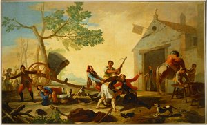 En slåsskamp utenfor den nye tavernaen … (maleri på lerret) av Francisco Jose de Goya y Lucientes