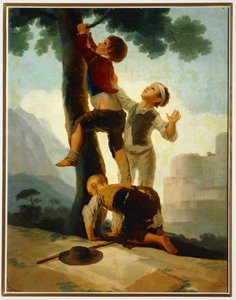 Gutter som klatrer i et tre … (maleri på lerret) av Francisco Jose de Goya y Lucientes