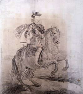 GOYA Y LUCIENTES, Francisco de (1746-1828). Ridesportrett av Filip III av Spania. 1778. PHILIP III av Spania (1578-1621). Konge av Spania (1598-1621). Tegne kopier av Velazquez-malerier. Barokk kunst. Tegning. SPANIA. MADRID (AUTONOMT FELLESSKAP). Gal av Francisco Jose de Goya y Lucientes