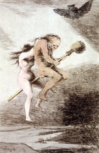 "Linda maestria" hekser på en kost, ca. 1802 (gravering) av Francisco Jose de Goya y Lucientes