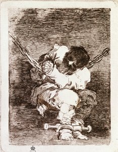 Fangekjede sitter - Sikkerheten er like barbarisk som forbrytelsen. (Gravering av Francisco de Goya