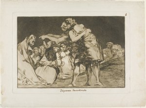 Hun som er syk onsdag går aldri glipp av en sjanse til å si det, plate syv fra Los Proverbios av Francisco Jose de Goya y Lucientes