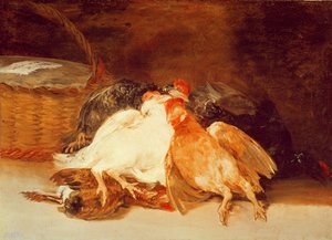 Stilleben med døde høner og en flettet kurv (olje på lerret) av Francisco de Goya