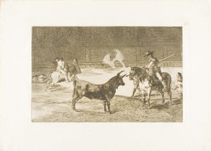 The Celebrated Picador, Fernando del Toro, Draws the Fierce Beast on with His Pique, plate 27 fra The Art of Bullfighting av Francisco Jose de Goya y Lucientes