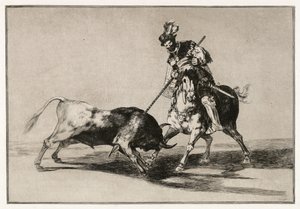 Cid Campeador angriper en okse med lansen sin av Francisco de Goya