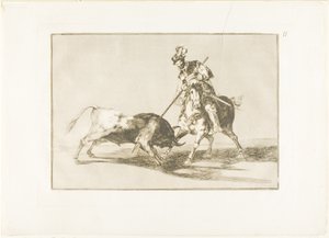 Cid Campeador som spyder en annen okse, plate elleve fra The Art of Bullfighting av Francisco Jose de Goya y Lucientes