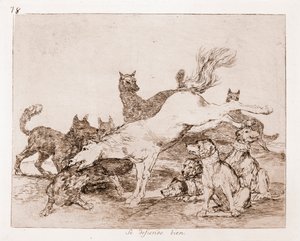 The Disasters of War : Han forsvarer seg godt (etsing fra forberedende tegning av Francisco de Goya