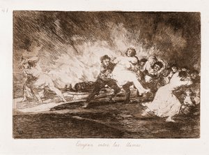 The Disasters of War: De rømmer gjennom flammene (etsing fra tegning av Francisco de Goya