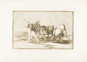 Maurerne hadde slått seg ned i Spania, gitt opp overtroen i Koranen, tatt i bruk denne jaktkunsten og spyd en okse i det fri, plate tre fra The Art of Bullfighting av Francisco Jose de Goya y Lucientes