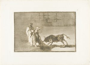Maurerne gjør et annerledes skuespill i ringen og kaller oksen med sin brennende tallerken seks fra The Art of Bullfighting av Francisco Jose de Goya y Lucientes