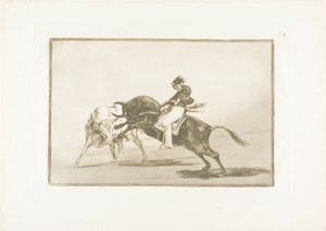 The Same Ceballos, montert på en annen okse, bryter korte spyd i ringen i Madrid, plate 24 fra The Art of Bullfighting av Francisco Jose de Goya y Lucientes