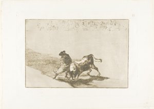 The Very Skilful Student of Falces, Wrapped in his Cape, Tricks the Bull with the Play of his Body, plate 14 fra The Art of Bullfighting av Francisco Jose de Goya y Lucientes