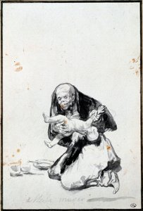Den dårlige kvinnen (Mala mujer). Den onde kvinnen. Antropofagiscene, en heks sluker et barn. Grå vask av Francisco Goya y Lucientes (1746-1828) Søn. 0,21x0,14 m Paris, musee du Louvre av Francisco de Goya
