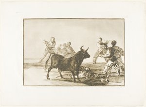 Rabben hamstring oksen med lanser, sigder, banderillaer og andre armer, tallerken tolv fra The Art of Bullfighting av Francisco Jose de Goya y Lucientes
