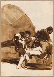 Tre menn som bærer en såret soldat, fra Bilder av Spania, album F av Francisco Jose de Goya y Lucientes