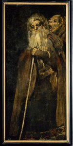 To munker; den ene er døv og lytter til den andre som roper inn i øret hans (maleri på lerret) av Francisco Jose de Goya y Lucientes