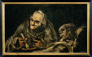 To gamle menn som spiser (maleri på lerret) av Francisco Jose de Goya y Lucientes