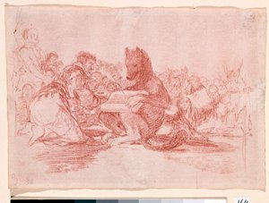 War Destres: "Dette er det verste"". Representasjon av tilhengerne av monarkiet til Ferdinand VII av Spania som dyr. Forberedelsestegning med rød blyant for etsning n.74 av Francisco de Goya y Lucientes (1746-1828). 1810-1812. Madrid. Prado-museet av Francisco de Goya