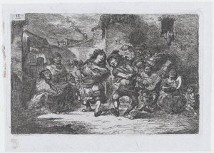 Plate 17: gatemusikanter og dansefigurer, fra serien av skikker og tidsfordriv fra..., 1850.