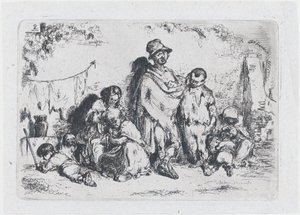 Plate 2: en gruppe mennesker på gaten, muligens tiggere, fra serien av toll og..., 1850.