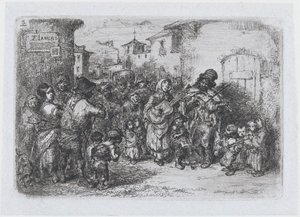 Plate 3: en gruppe gatemusikanter, fra serien av skikker og tidsfordriv fra den spanske ..., 1850.