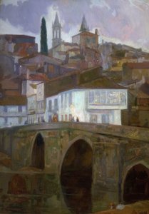 MELLOM LYS (BETANZOS) –OLJE / LERT – 1918–90X62 CM– av Francisco Llorens Diaz