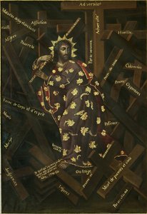 Kristus av korset. Maleri av Francisco Moyen (1720-1761), olje på lerret, tidlig på 1700-tallet. Fransk kunst, barokkkunst. Santa Teresa klostermuseum, Potosi, Bolivia. av Francisco Moyen