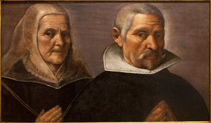 Portrett av et par i bedende alder. Maleri av Francisco Pacheco (1564-1644), cirka 1630. Museum of Fine Arts i Sevilla, Spania.