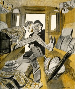 En engelskmann stopper en franskmann fra å sitte i det ledige setet på toget, 1903. av Francisco Sancha y Lengo