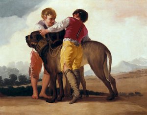 Gutter med mastiff, ca. 1786 (olje på papp) av Francisco de Goya
