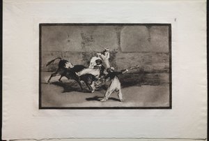 Tyrekamp: En maur fanget av en okse i ringen av Francisco de Goya