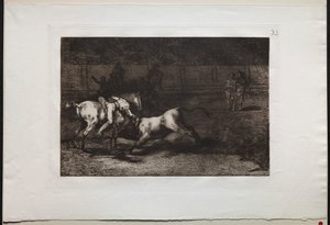 Tyrekamp: Mariano Ceballos, Alias the Indian, Kills the Bull From his Horse, 1876. av Francisco de Goya